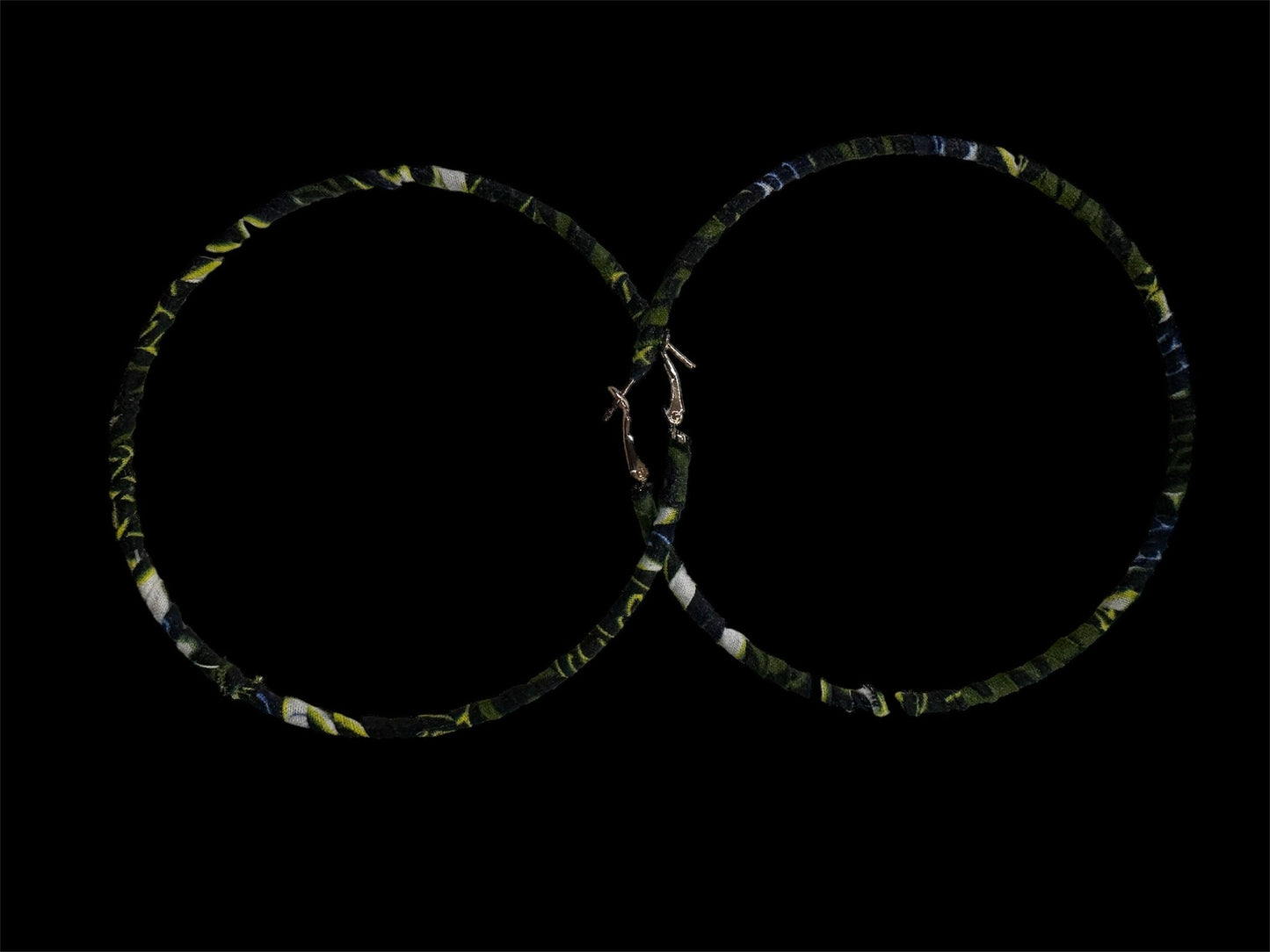 Kuku's Green and Yellow African Print Fabric Wrapped Hoop Earrings