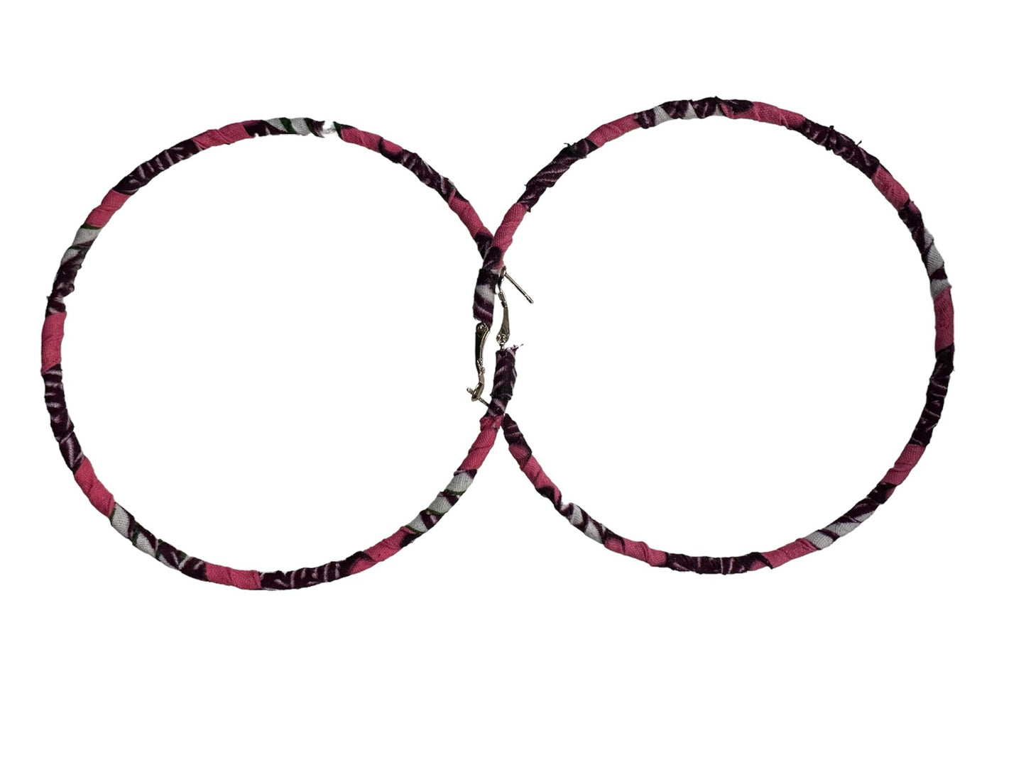 Kuku's Pink and White African Print Fabric Wrapped Hoop Earrings