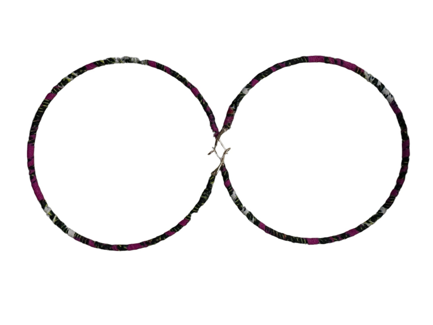 Kuku's Purple and Green African Print Fabric Wrapped Hoop Earrings