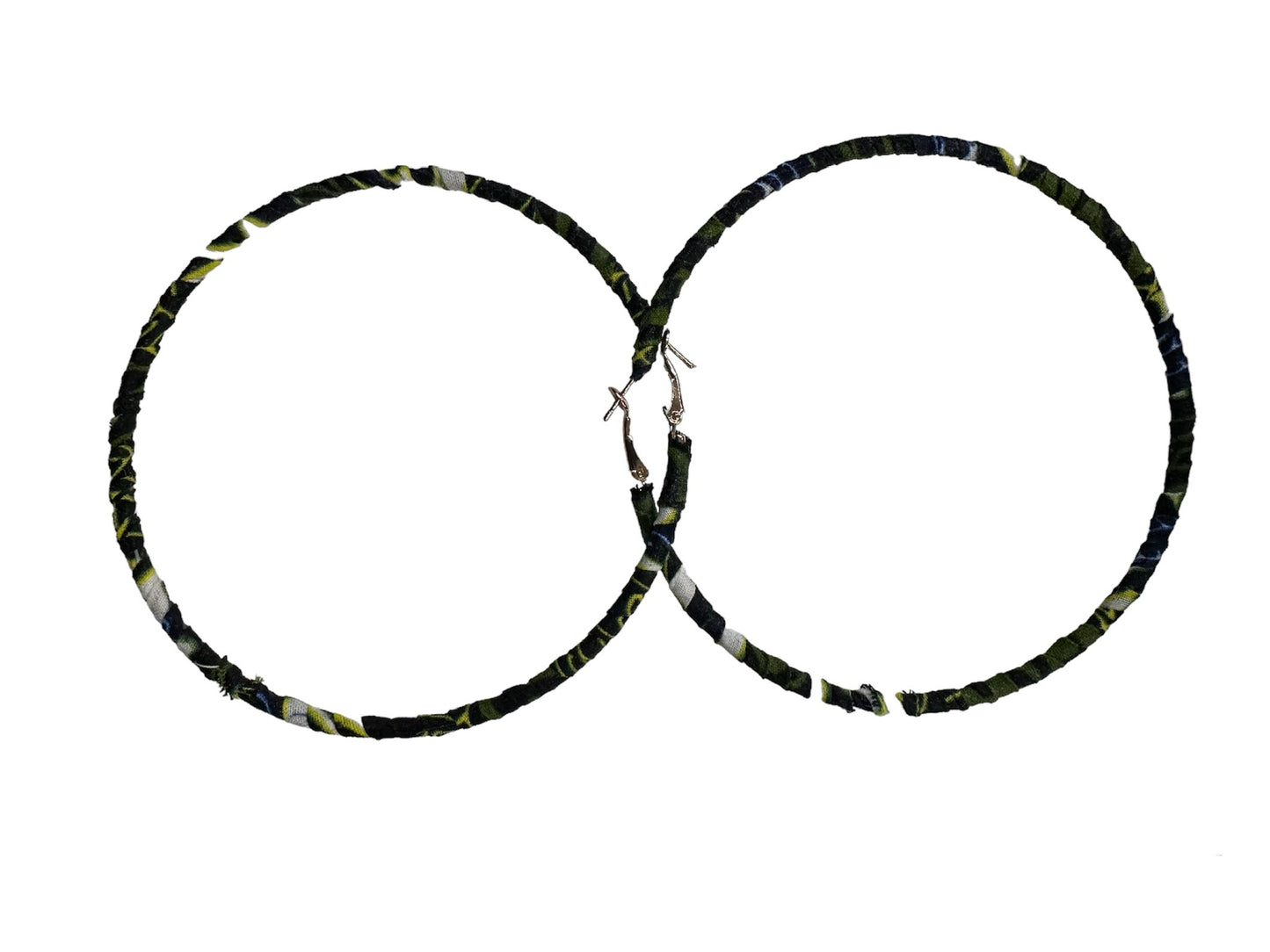Kuku's Green and Yellow African Print Fabric Wrapped Hoop Earrings