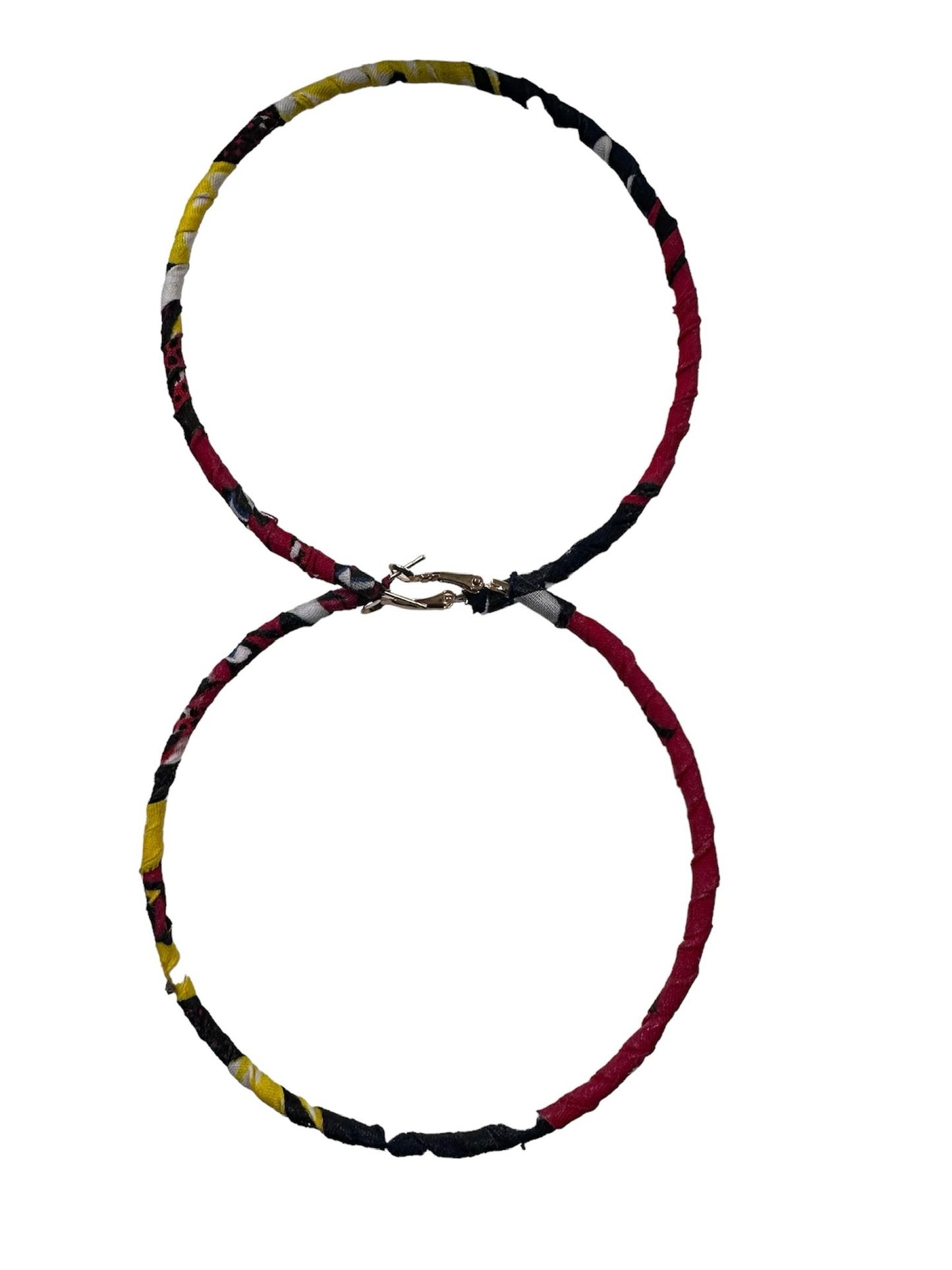 Kuku's Yellow and Red African Print Fabric Wrapped Hoop Earrings