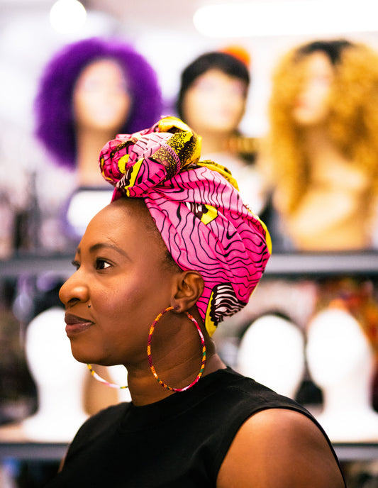 Pink Kente Fabric Wrapped Hoop Earrings