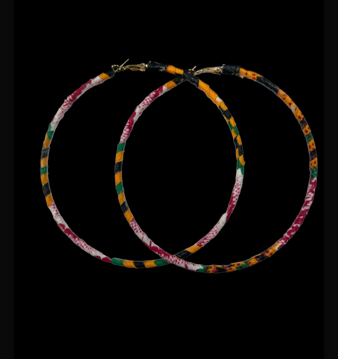 Pink Kente Fabric Wrapped Hoop Earrings